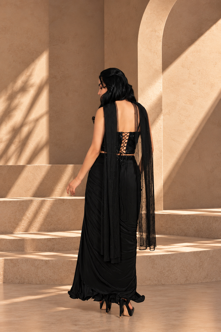 Aks Cord Set with Dupatta in Black