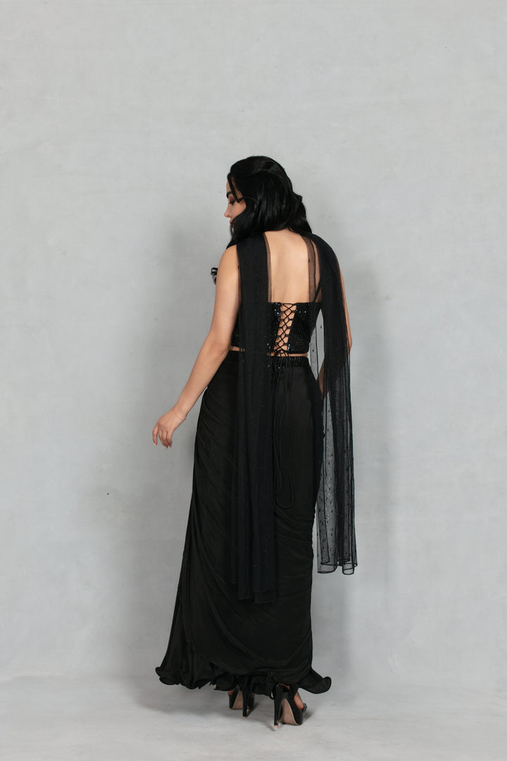 Aks Cord Set with Dupatta in Black