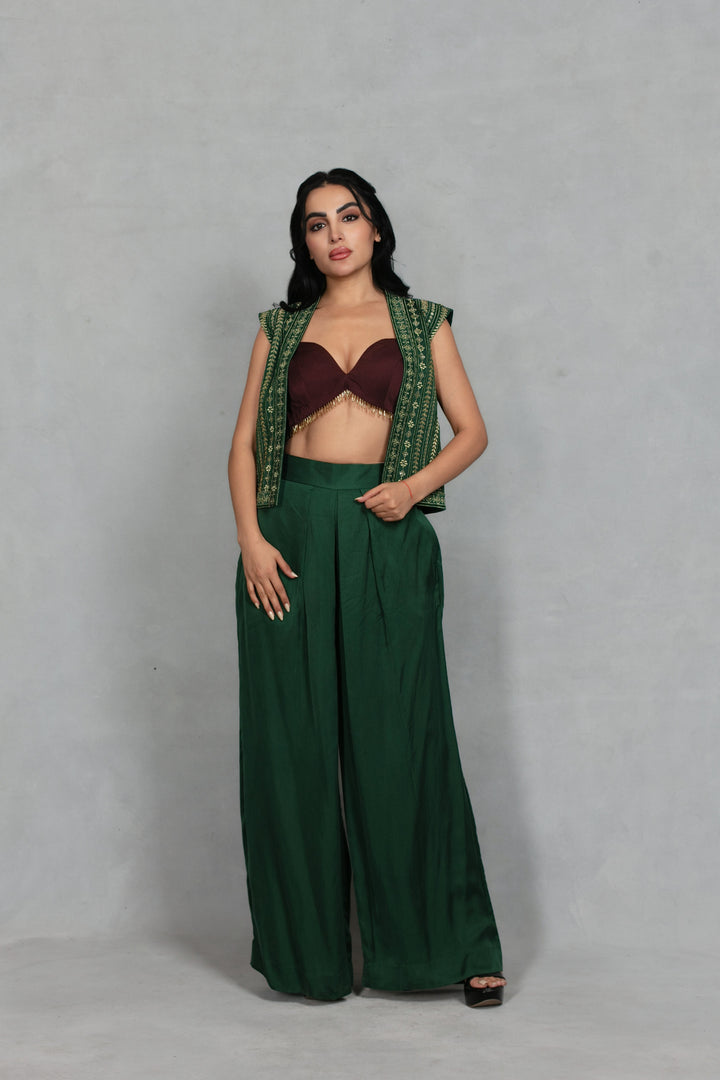 Saaz Jacket Set in Bottle Green