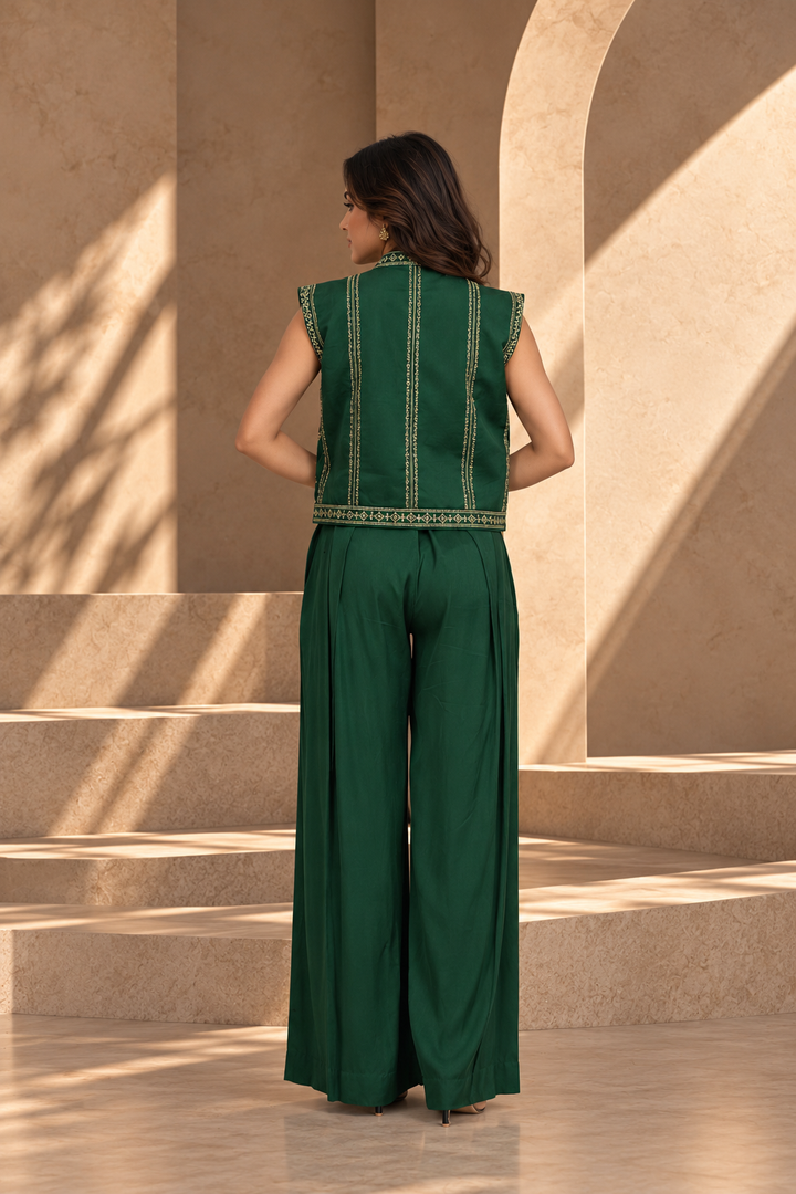 Saaz Jacket Set in Bottle Green