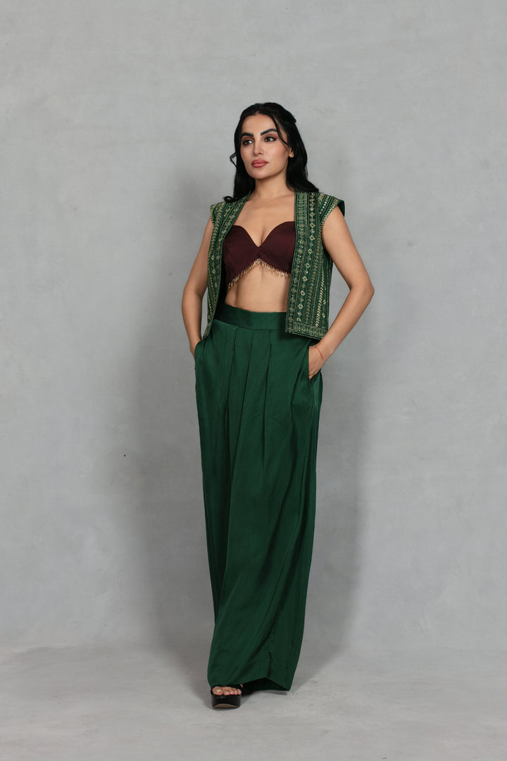 Saaz Jacket Set in Bottle Green