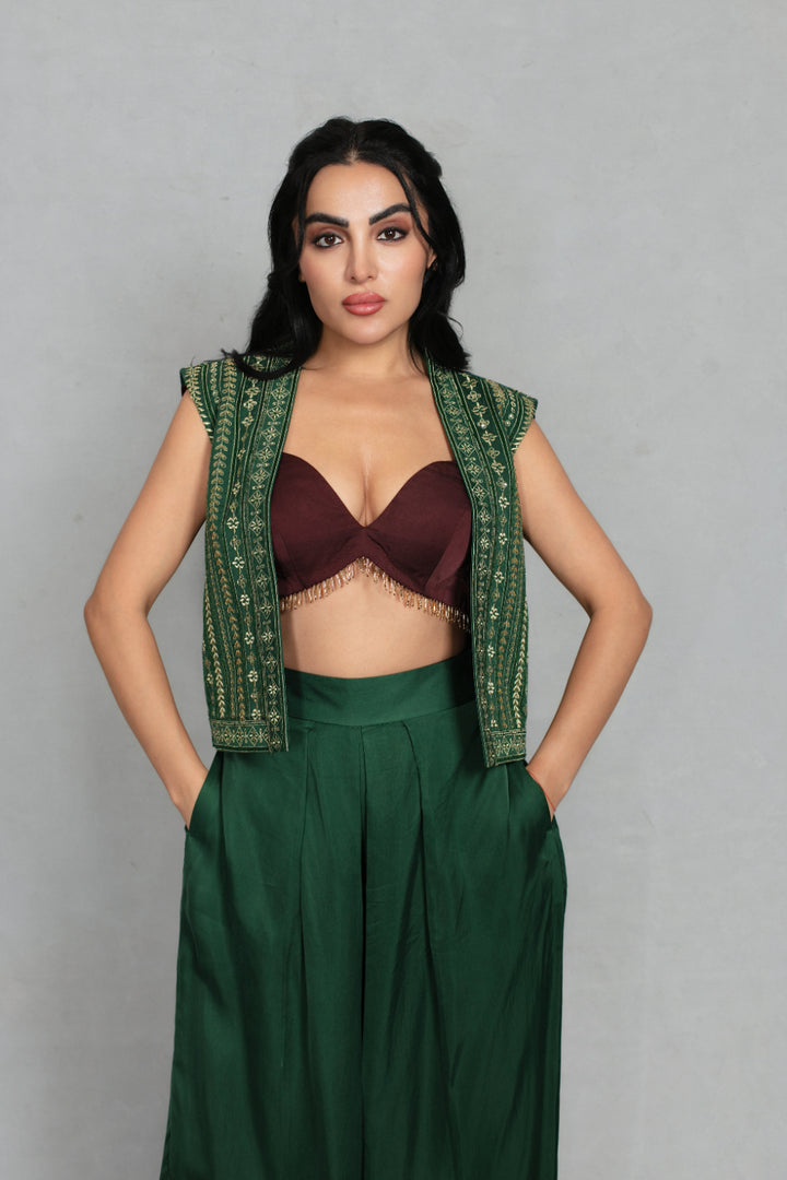 Saaz Jacket Set in Bottle Green