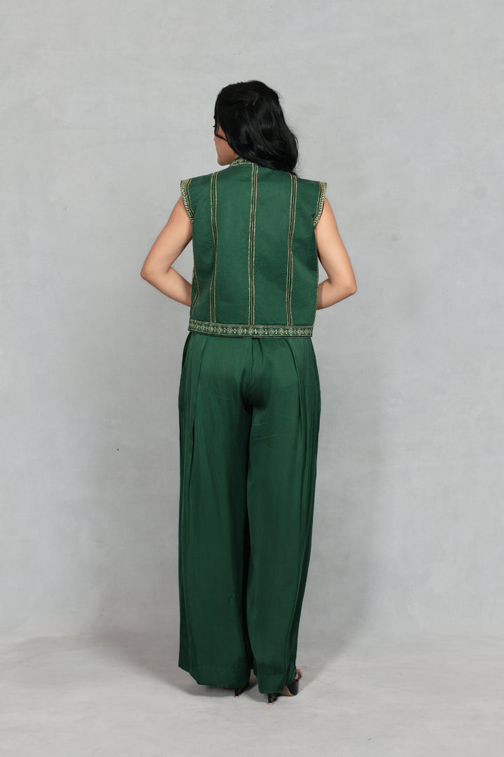 Saaz Jacket Set in Bottle Green