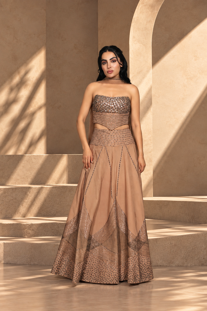 Gulistan Lehenga Set with Dupatta in Rose Gold