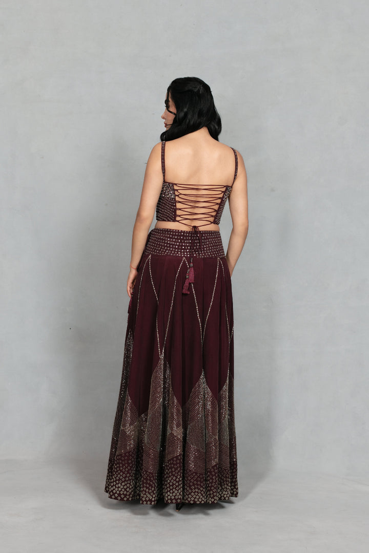 Dastoor Lehenga Set with Dupatta in Wine
