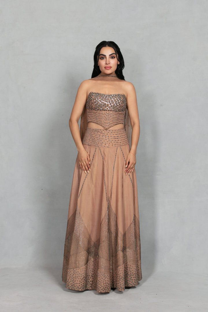 Gulistan Lehenga Set with Dupatta in Rose Gold