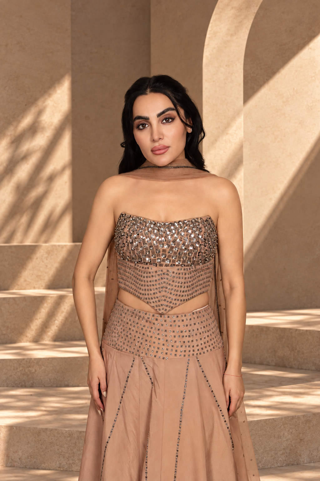 Gulistan Lehenga Set with Dupatta in Rose Gold