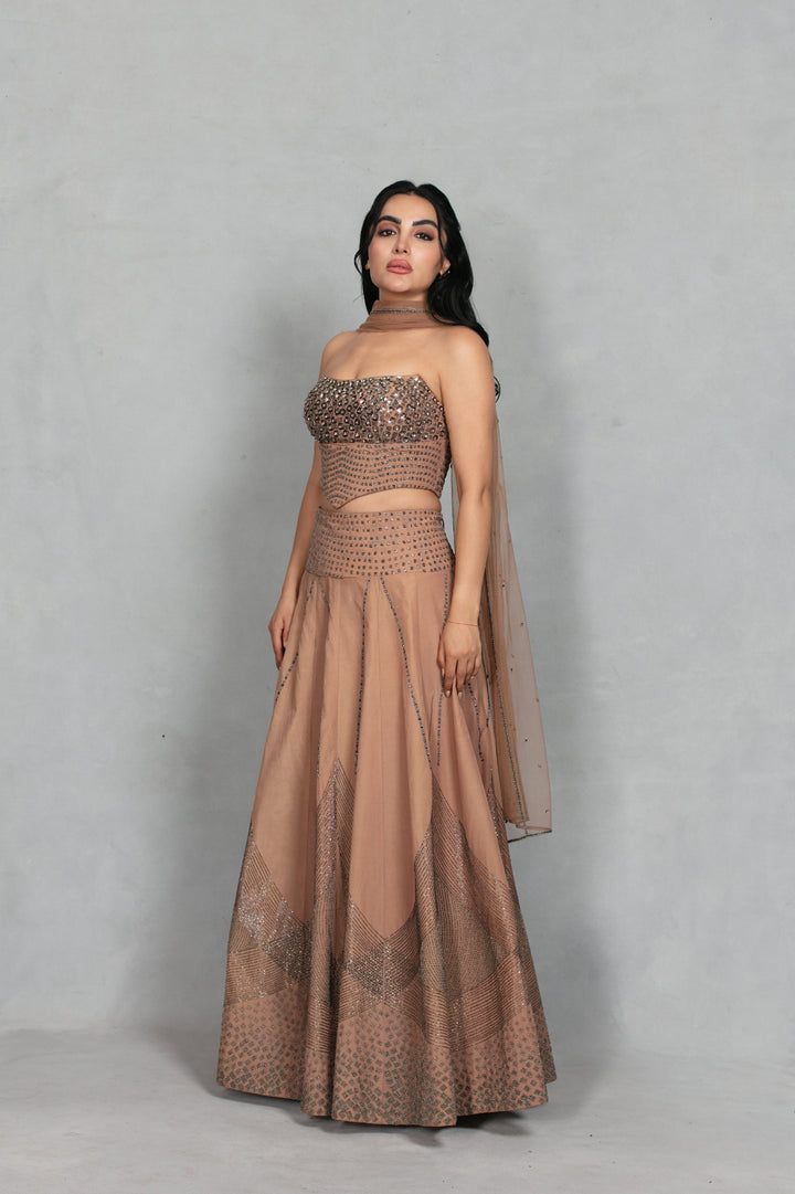 Gulistan Lehenga Set with Dupatta in Rose Gold