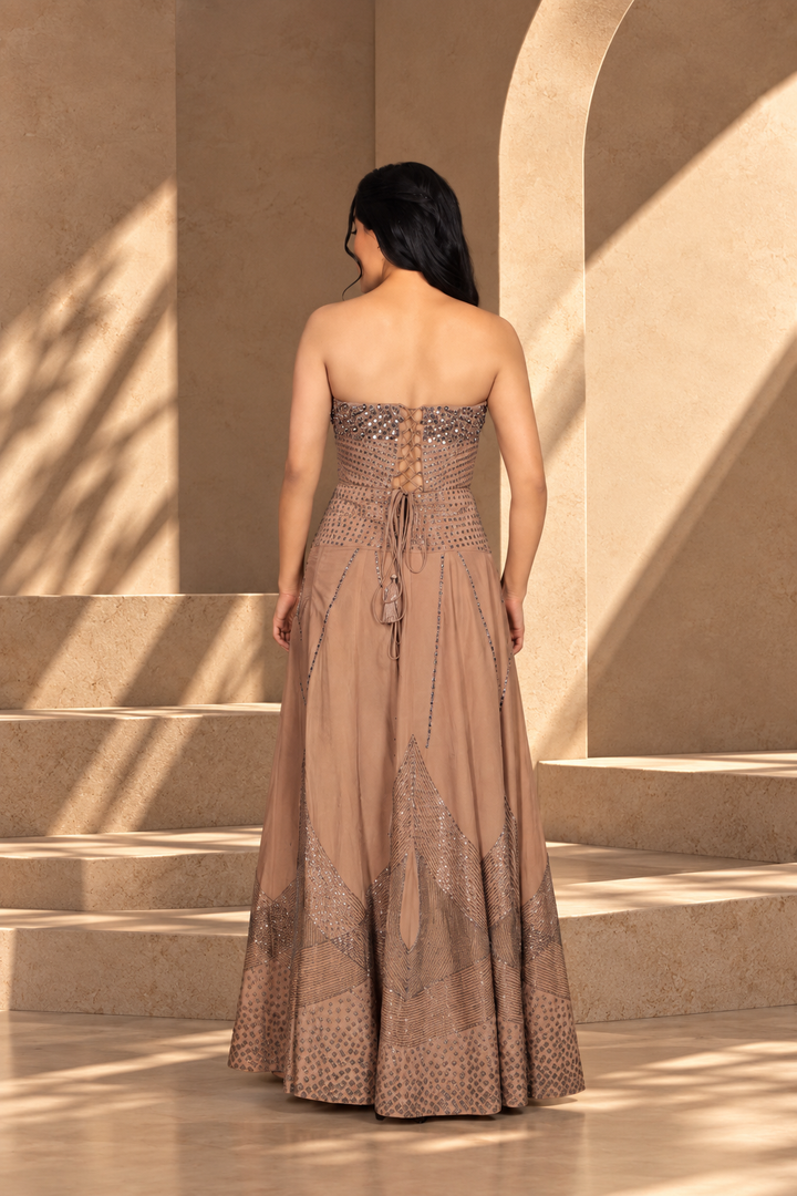 Gulistan Lehenga Set with Dupatta in Rose Gold