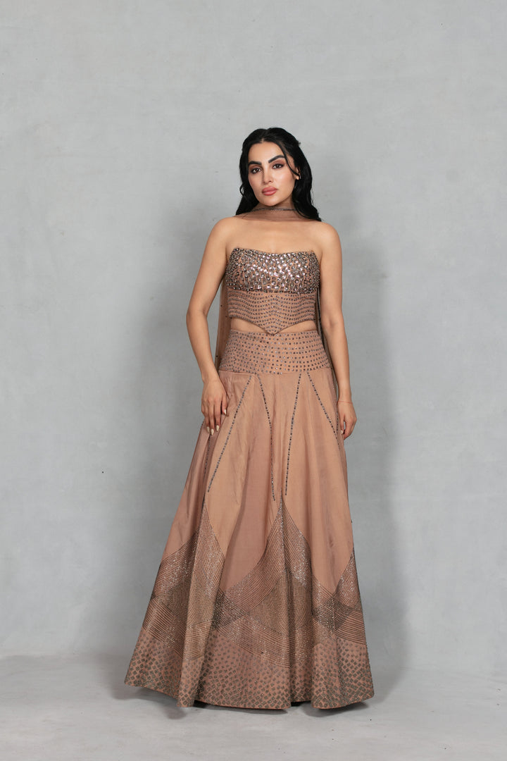 Gulistan Lehenga Set with Dupatta in Rose Gold