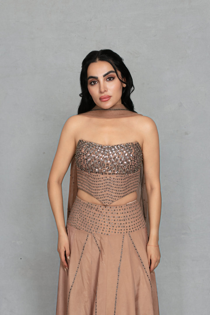 Gulistan Lehenga Set with Dupatta in Rose Gold