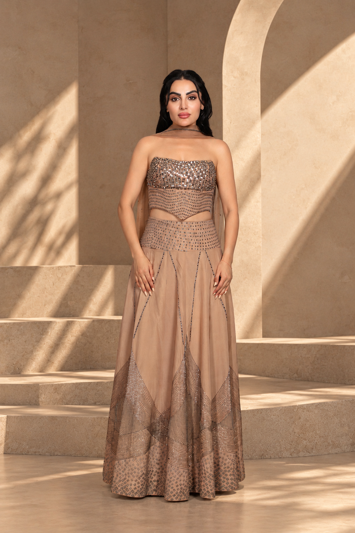 Gulistan Lehenga Set with Dupatta in Rose Gold