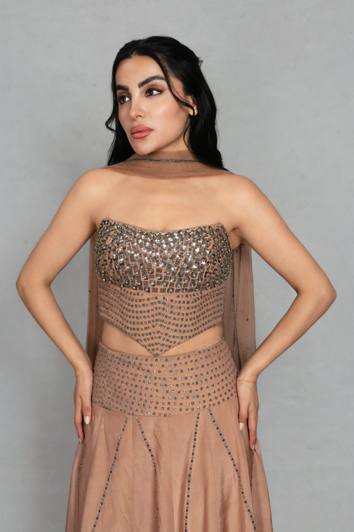 Gulistan Lehenga Set with Dupatta in Rose Gold