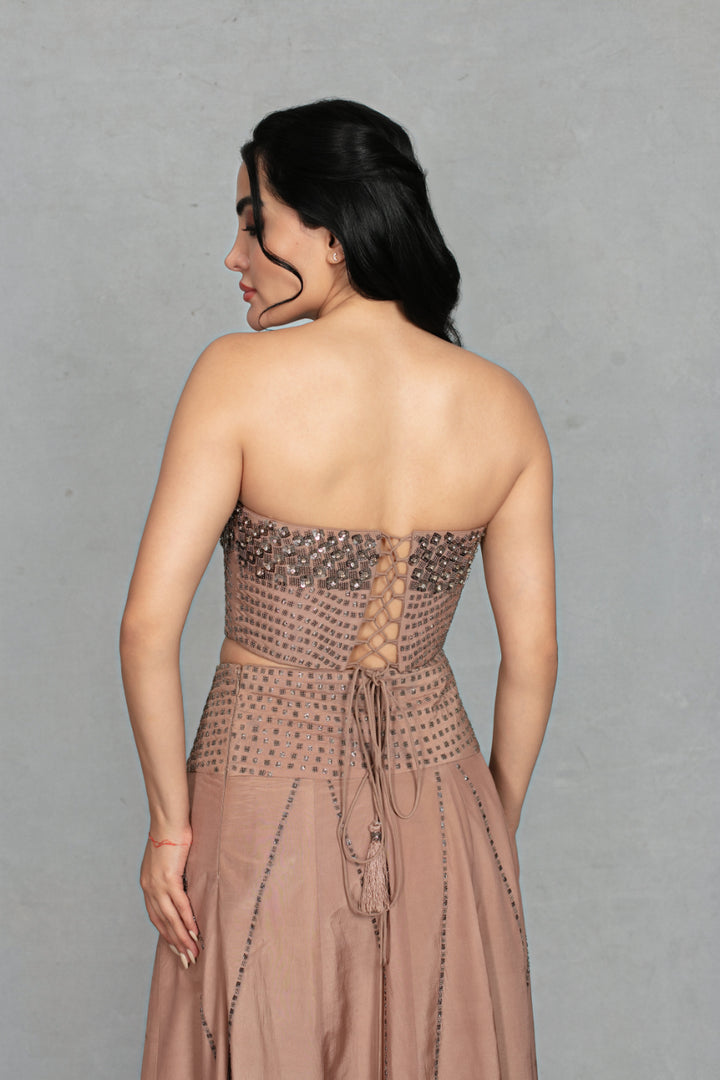 Gulistan Lehenga Set with Dupatta in Rose Gold