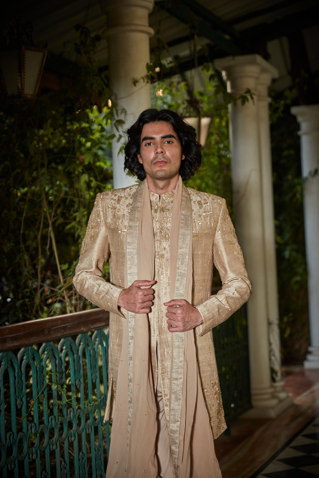 Sunlit - Embroidered Sherwani in Beige Gold