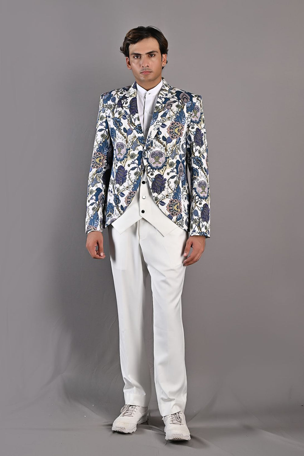 GWYN - MULTI BLUE PRINTED JACKET SET WITH PANT - Bohame