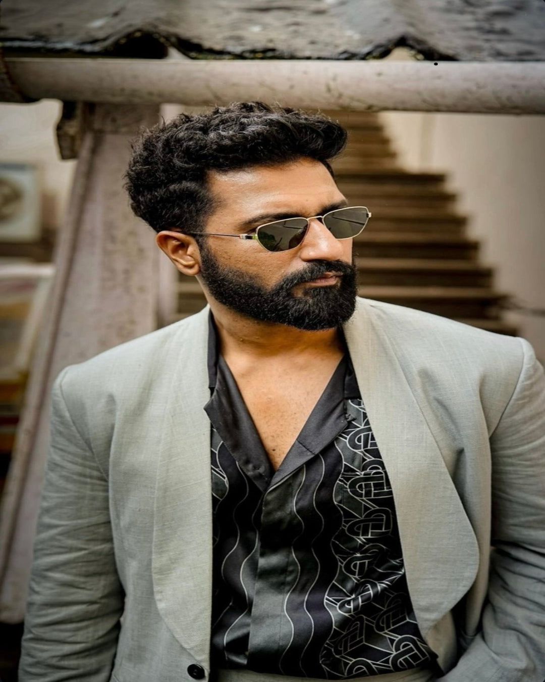 Vicky Kaushal in Rufaro- Grey Linen Jacket - Bohame