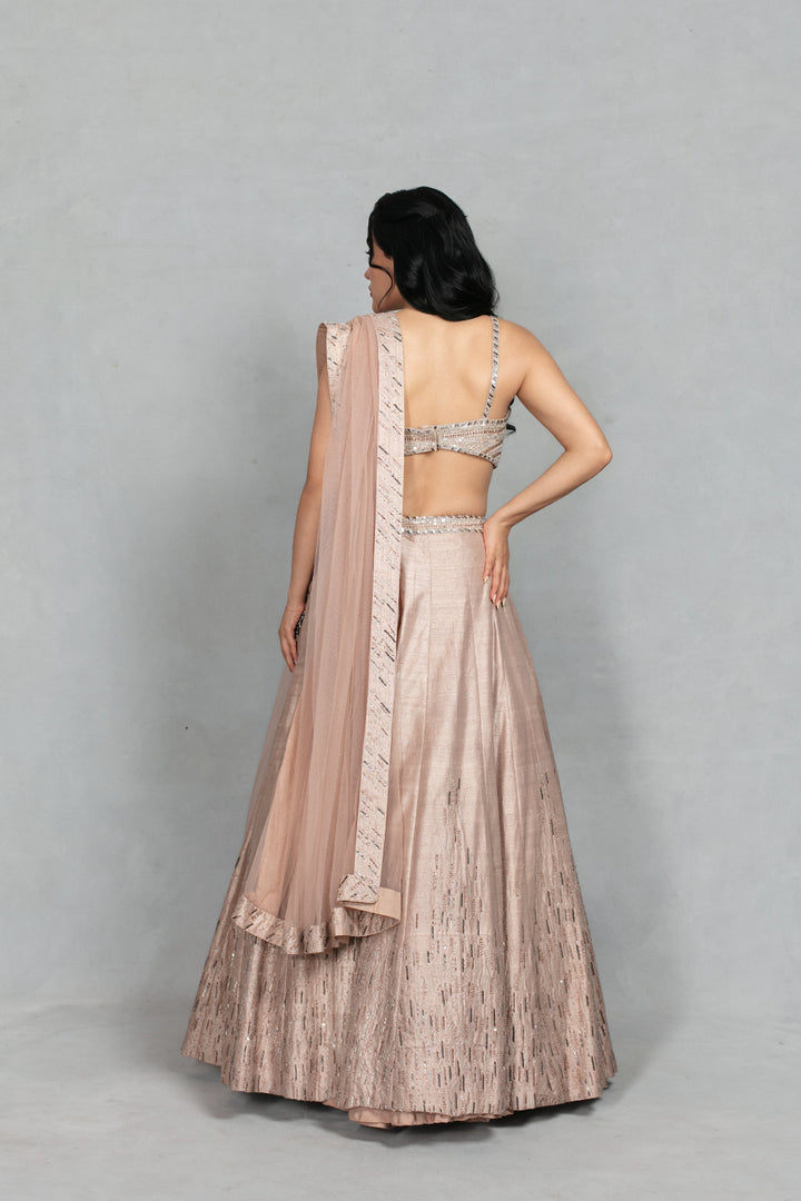 Zarkashi Lehenga Set in Champagne