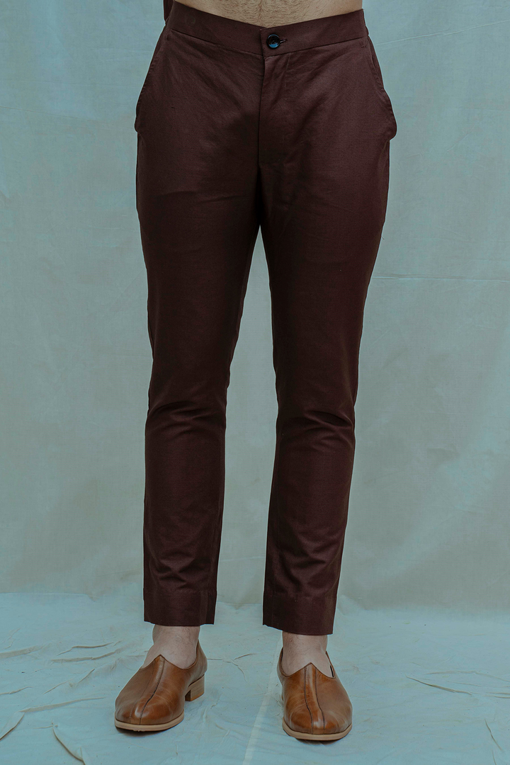 Cotton X Linen Brown Tapered Pant
