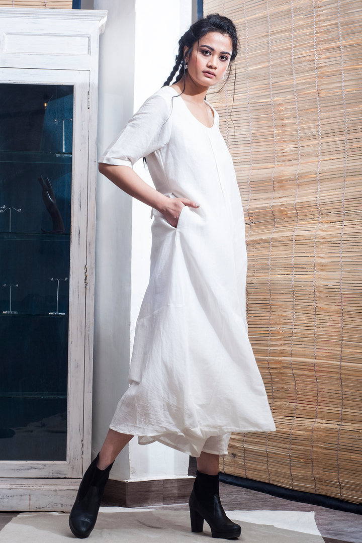 Elli- White Jumpsuit Cowl Dress