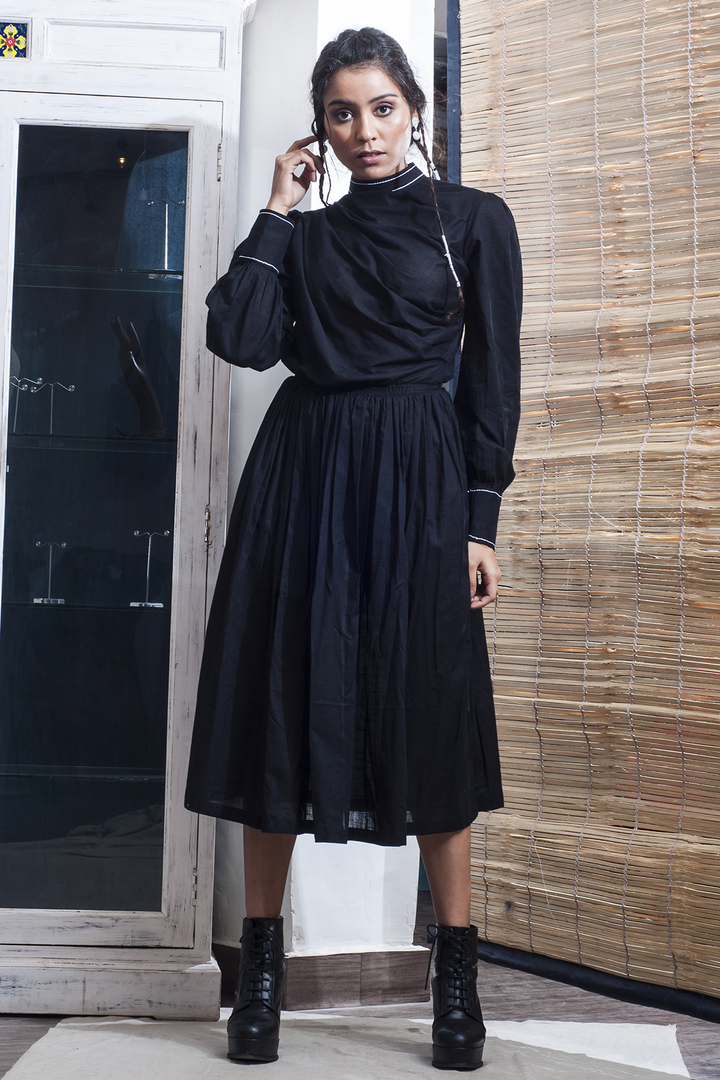 Harper - Black Flared Dress with Long Sleeve