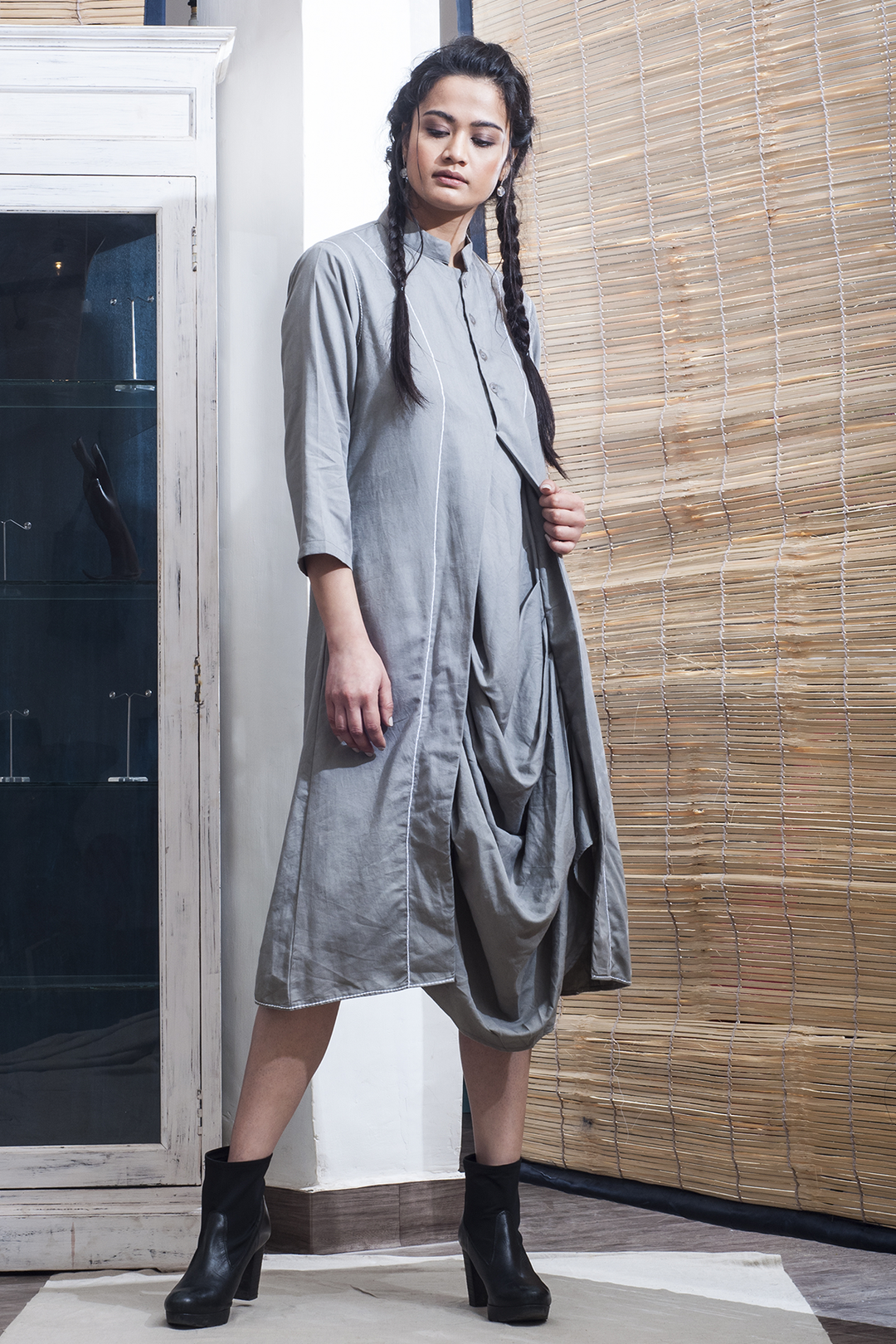 Pirna - Grey Cowl Dress