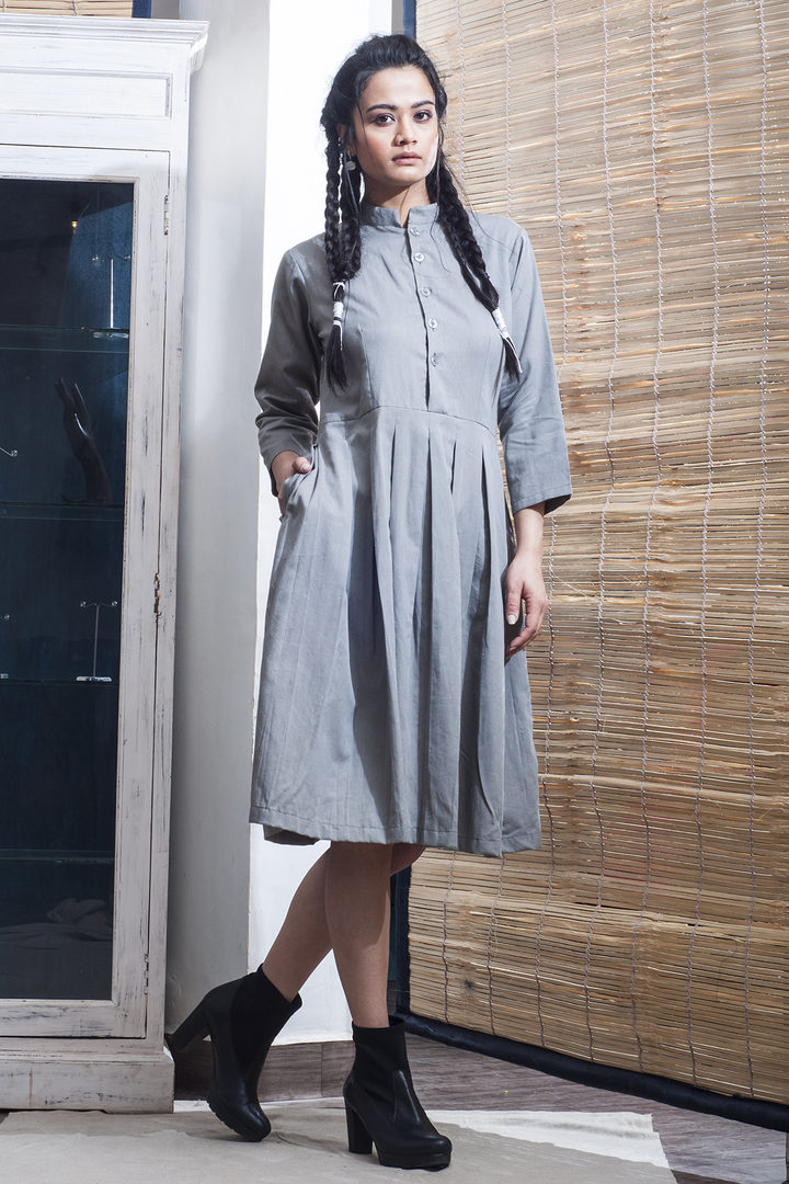 Ramer - Grey Flared & Pleats Dress