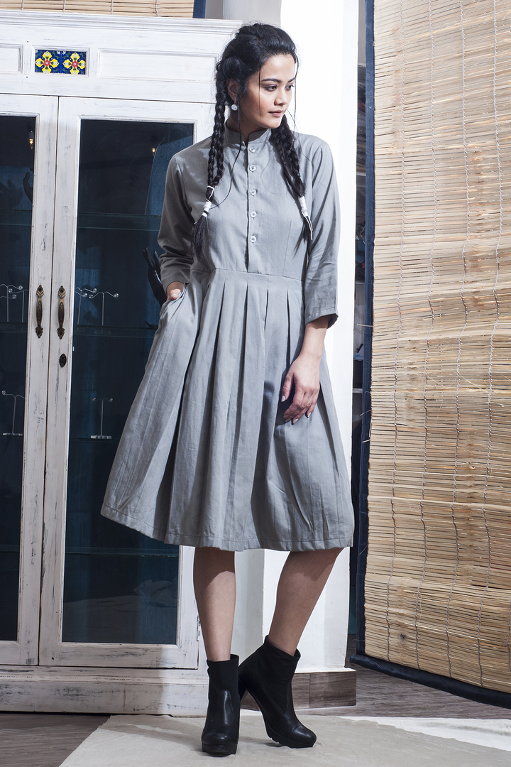 Ramer - Grey Flared & Pleats Dress