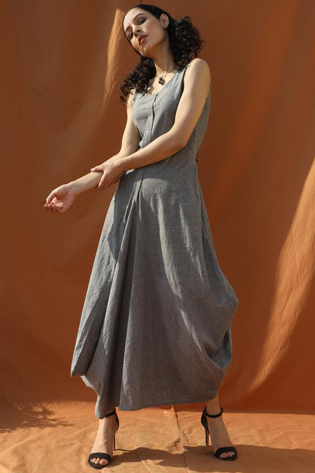 Breezy Boho - Grey Organic Cotton Cowl Dress