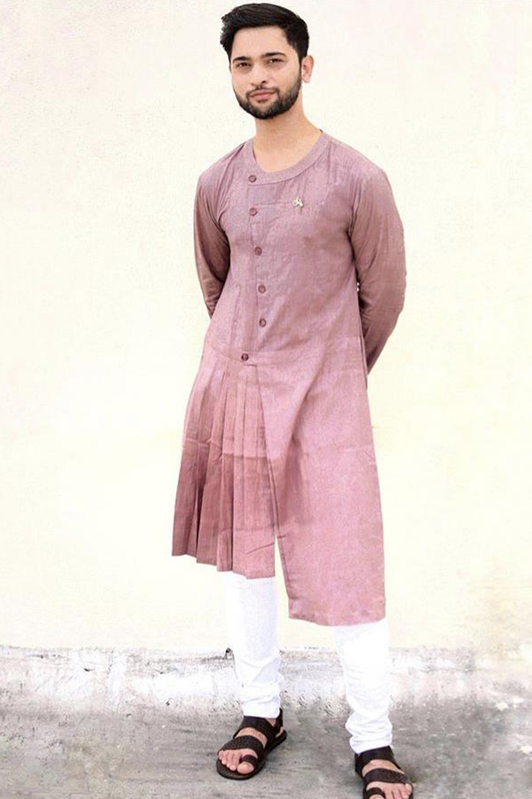 Vora Sahab - Mauve Kurta with Off-White pant Set