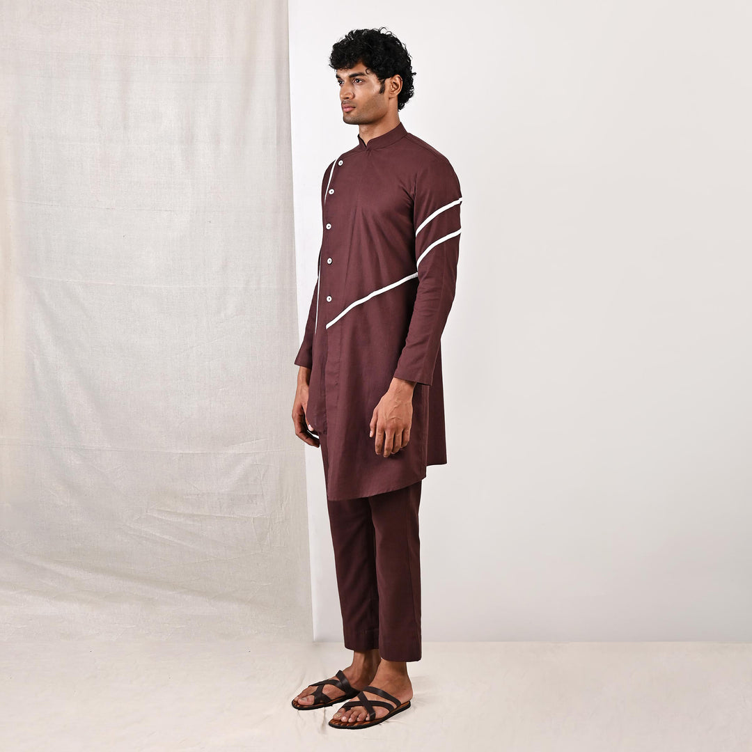 Tanner - Dark Mahogany Asymmetrical Kurta Set - Bohame