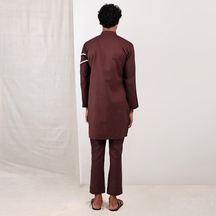 Tanner - Dark Mahogany Asymmetrical Kurta Set - Bohame