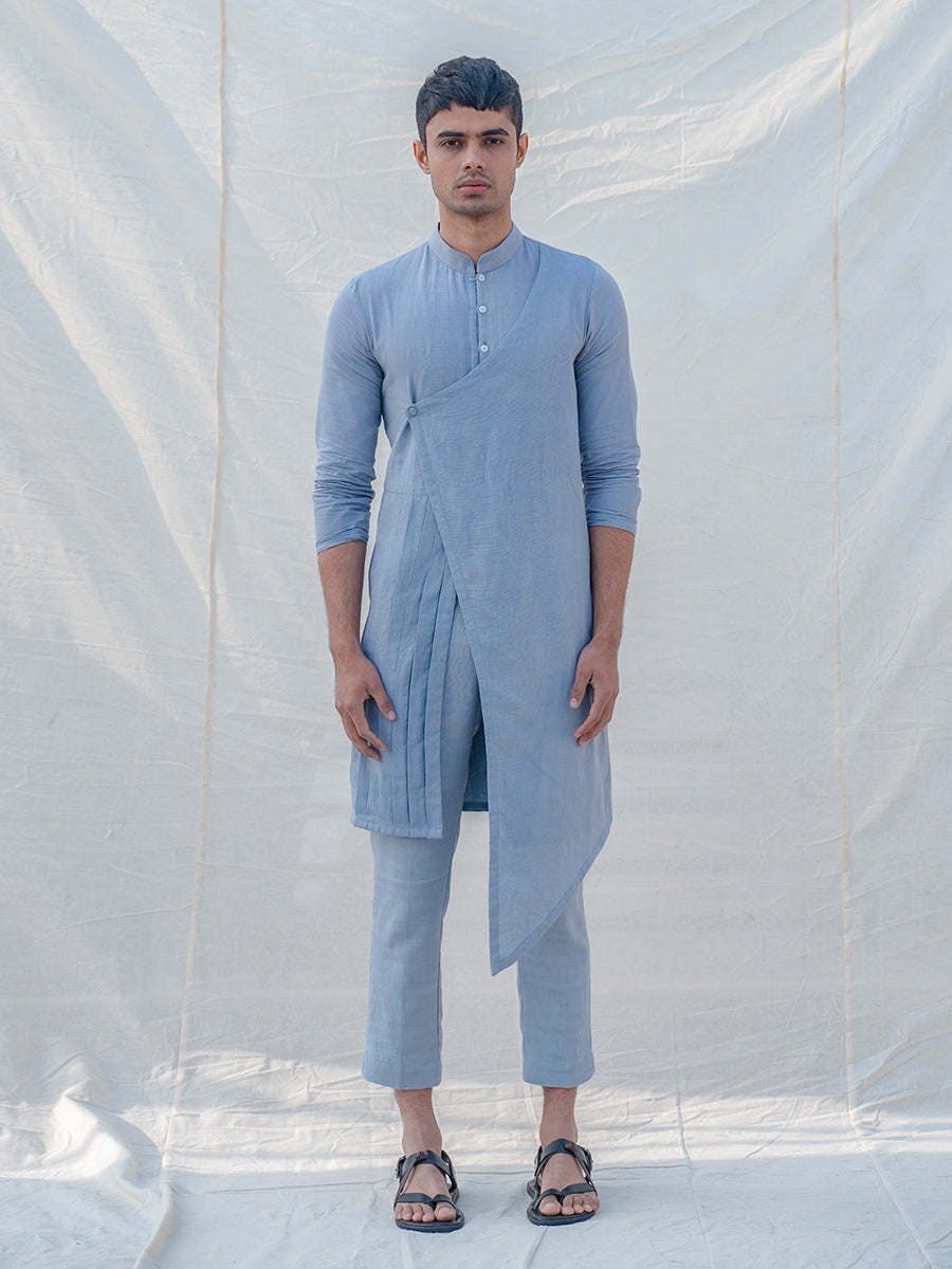Cotton X Linen Light Blue Kurta with Pant Set – Bohame