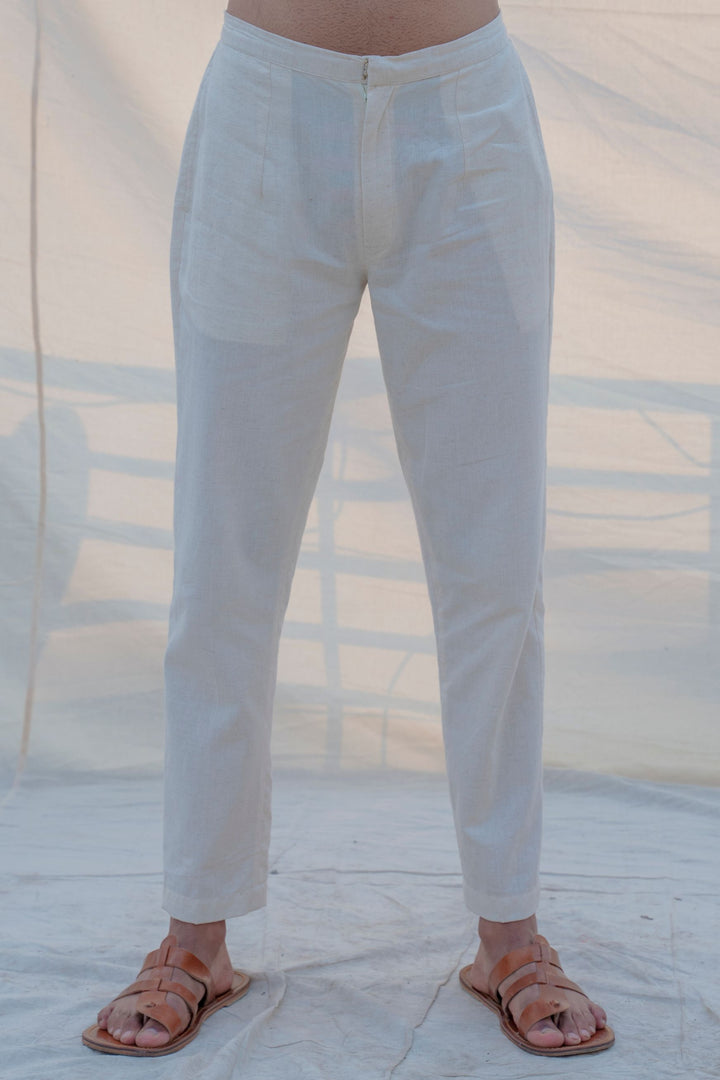 Cotton X Rayon Mustard Cowl Kurta with Off-White Pant Set