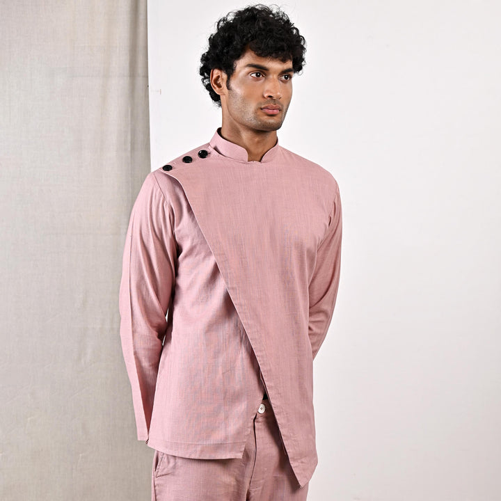 Averitt - Mauve Asymmetrical Shirt Kurta with Pant Set