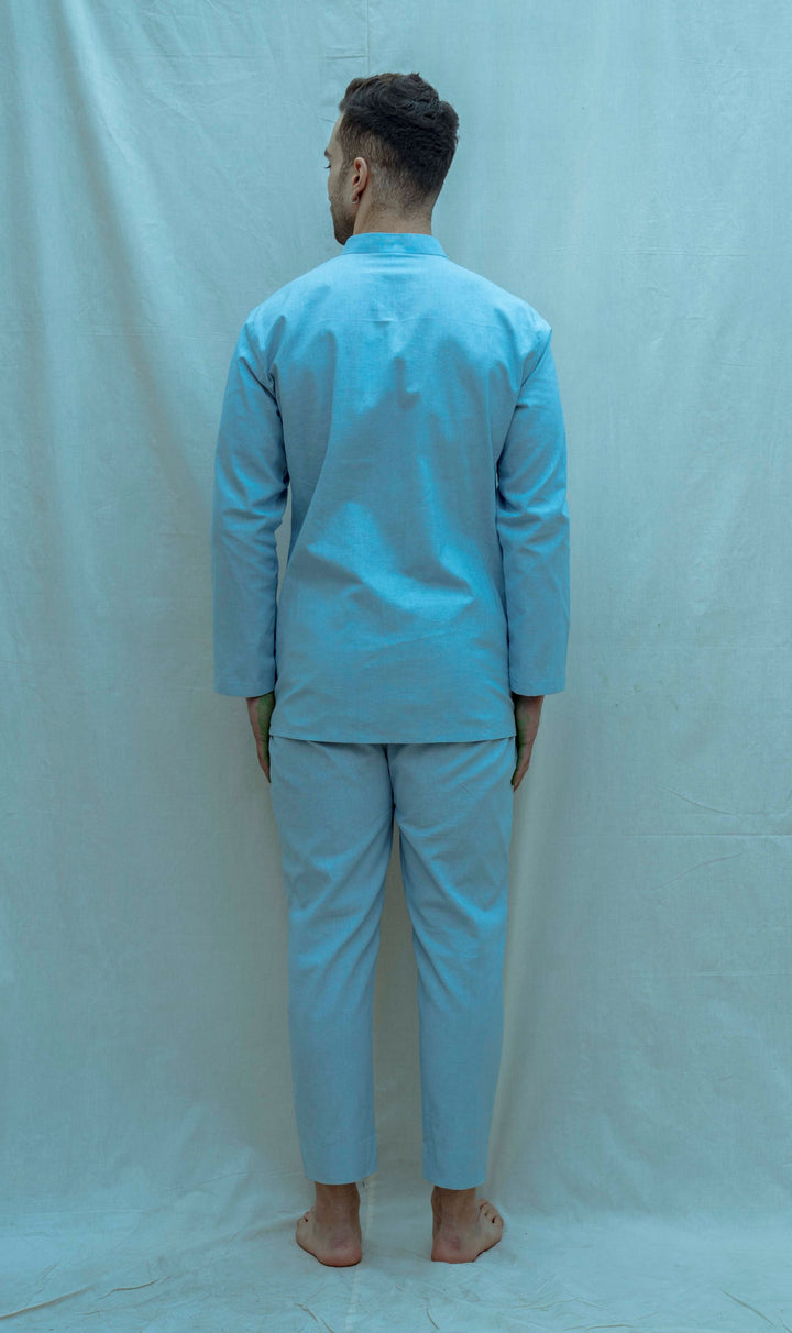 Overlapped Pintuck Shirt  In Light Blue - Bohame