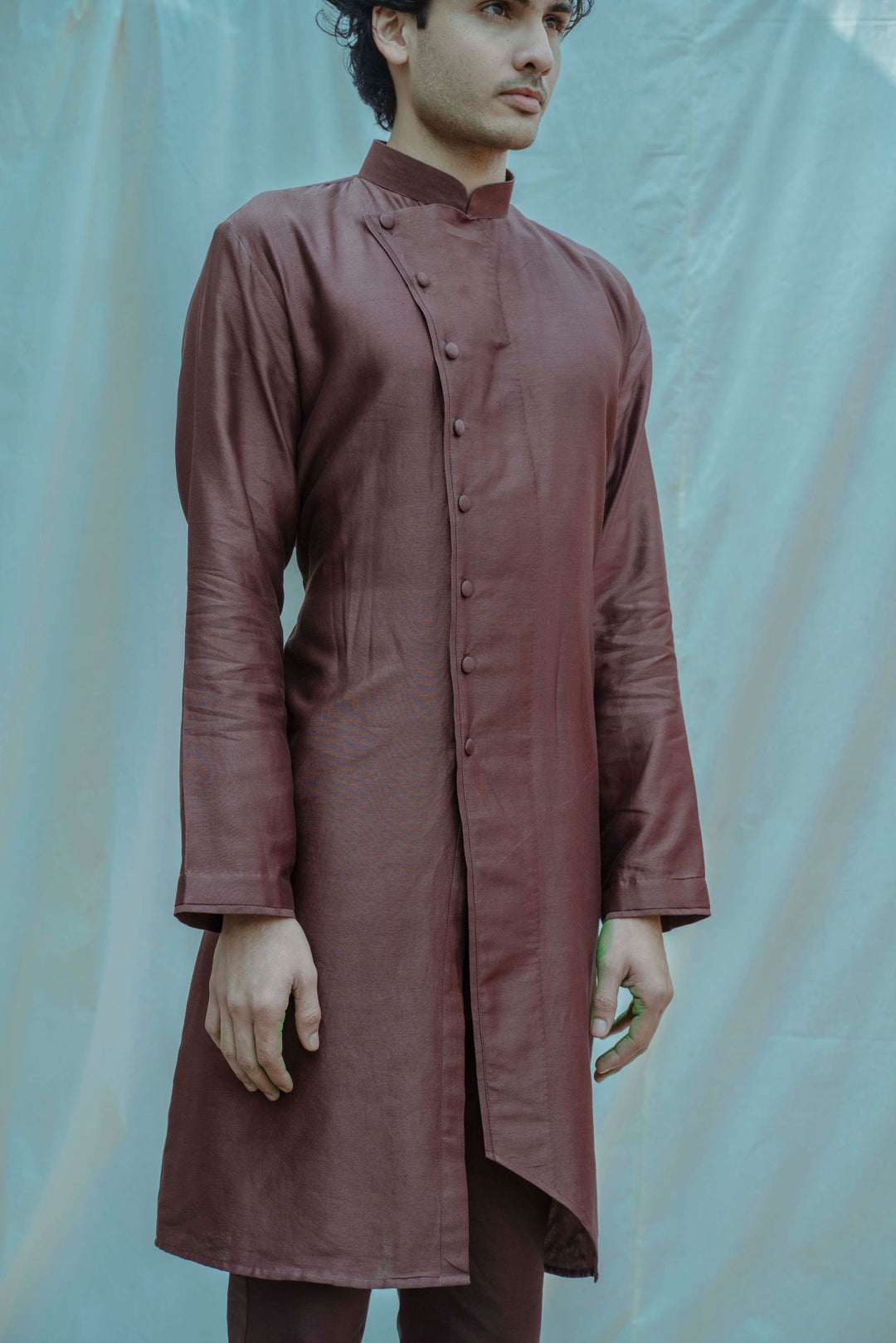 Front Cut Overlapped Kurta In Chanderi Silk Set - Bohame
