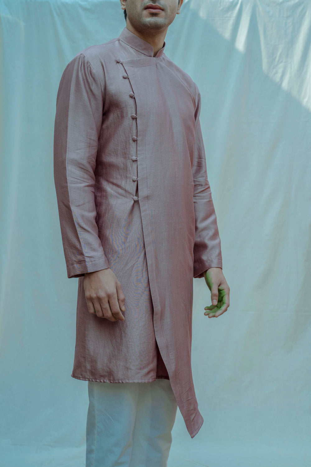 Asymmetry Overlapped Kurta In Chanderi Silk Set - Bohame
