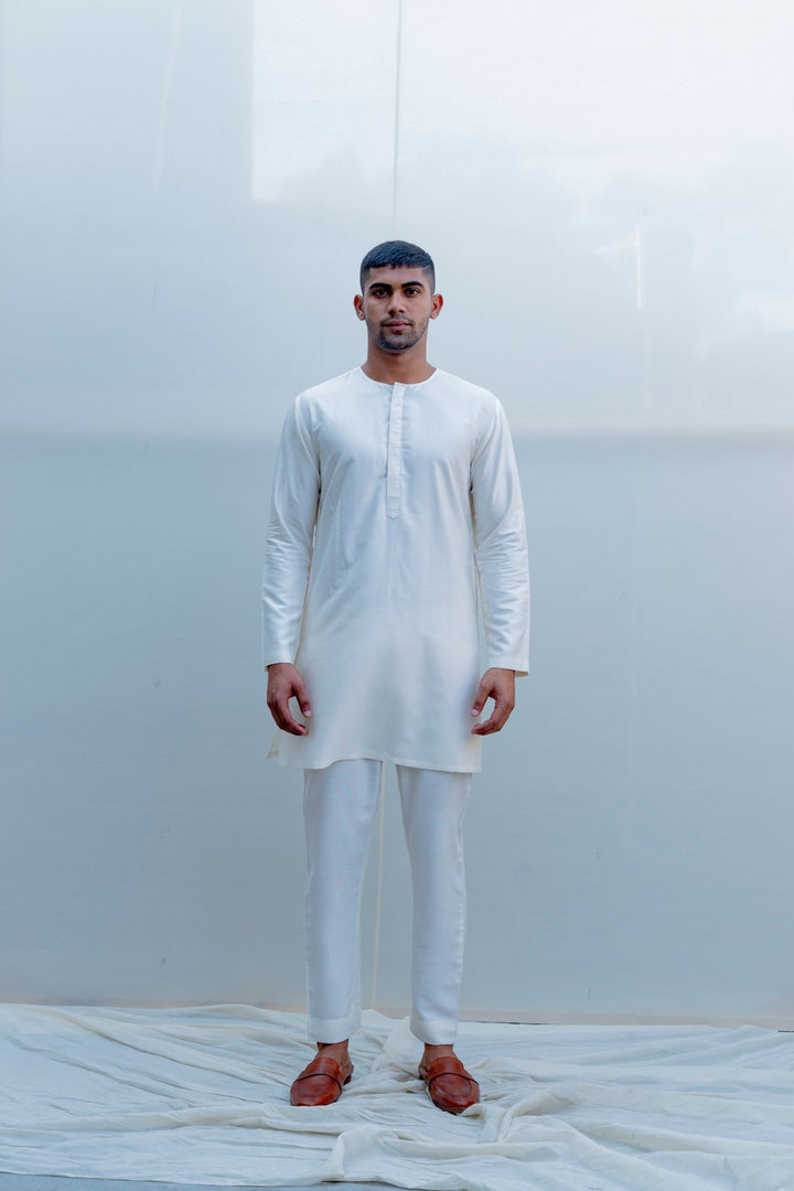 Romani - Milky White Embroidered Nehru Jacket with Kurta Set