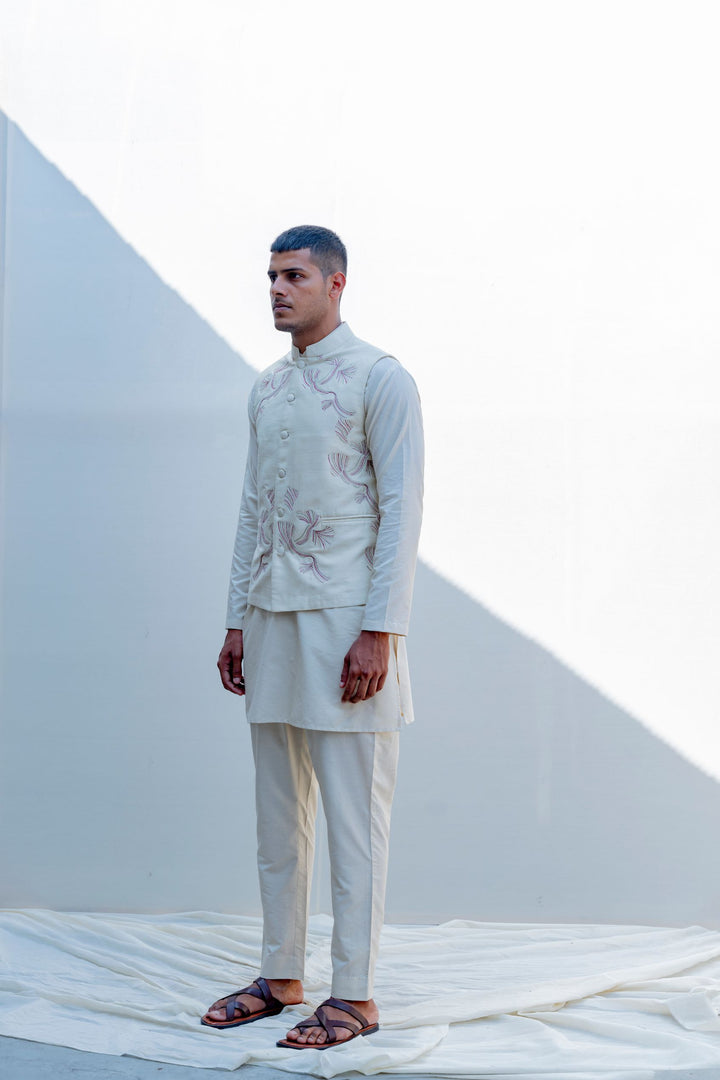 Zingaro- Off White Overlapped Cross Embroidered Jacket With Kurta Set