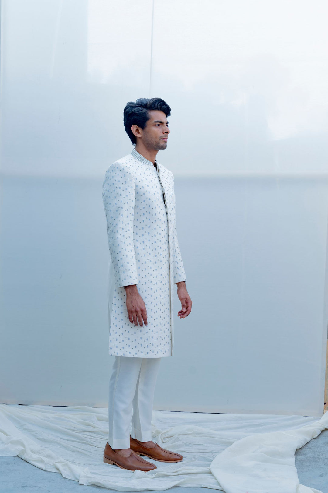 Epitome- White Embroidered Achkan With Kurta Set