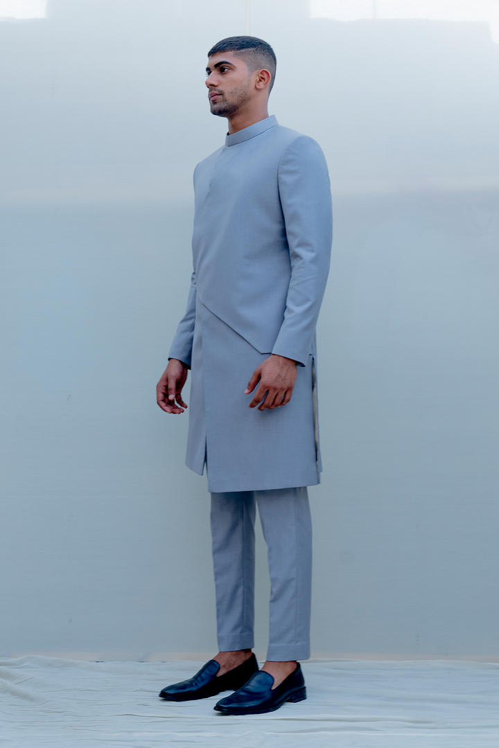 Regal- Grey Indo-Western Jacket Set - Bohame
