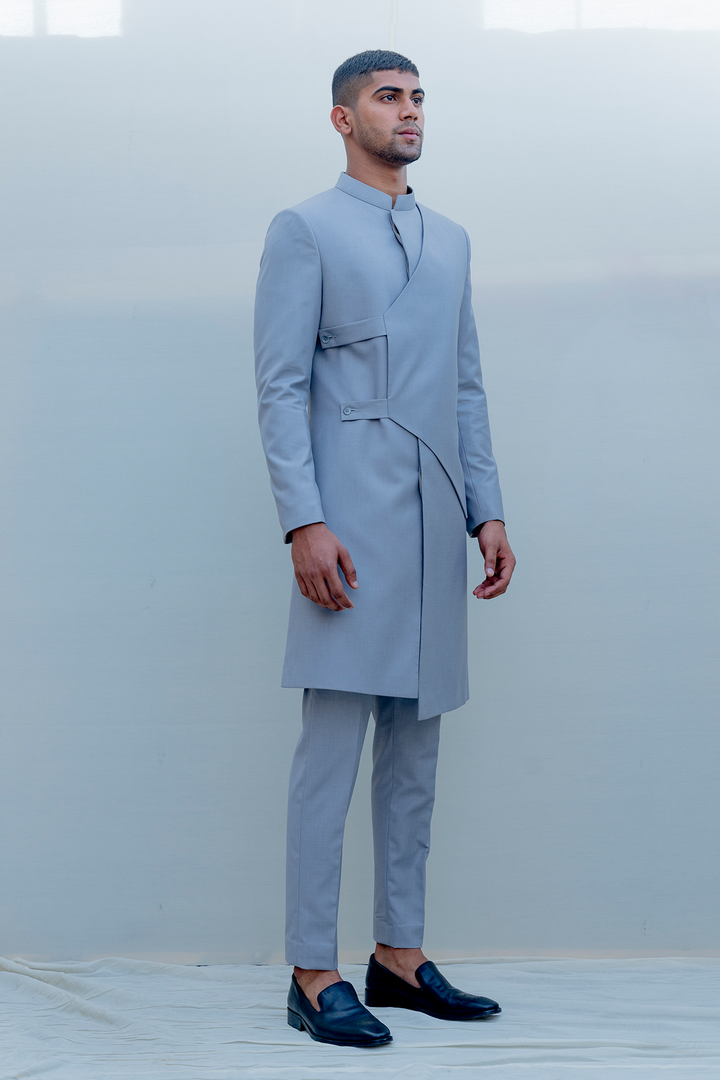 Regal- Grey Indo-Western Jacket Set - Bohame