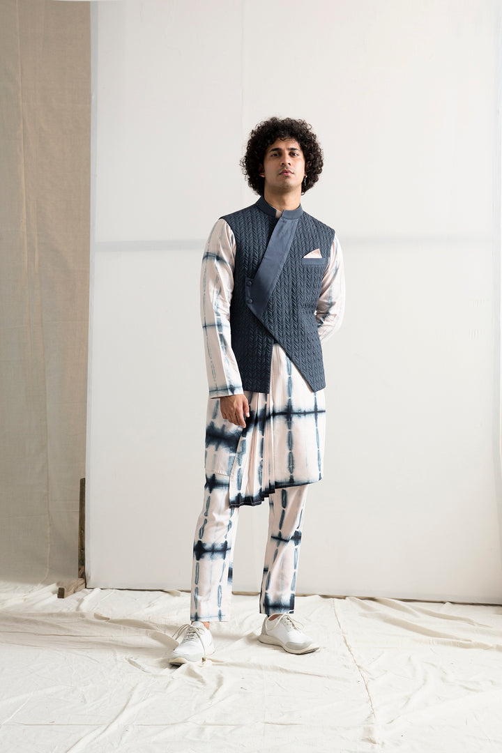 Neo - Asymmetric Quilted Jacket with Tie & Dye Kurta Set