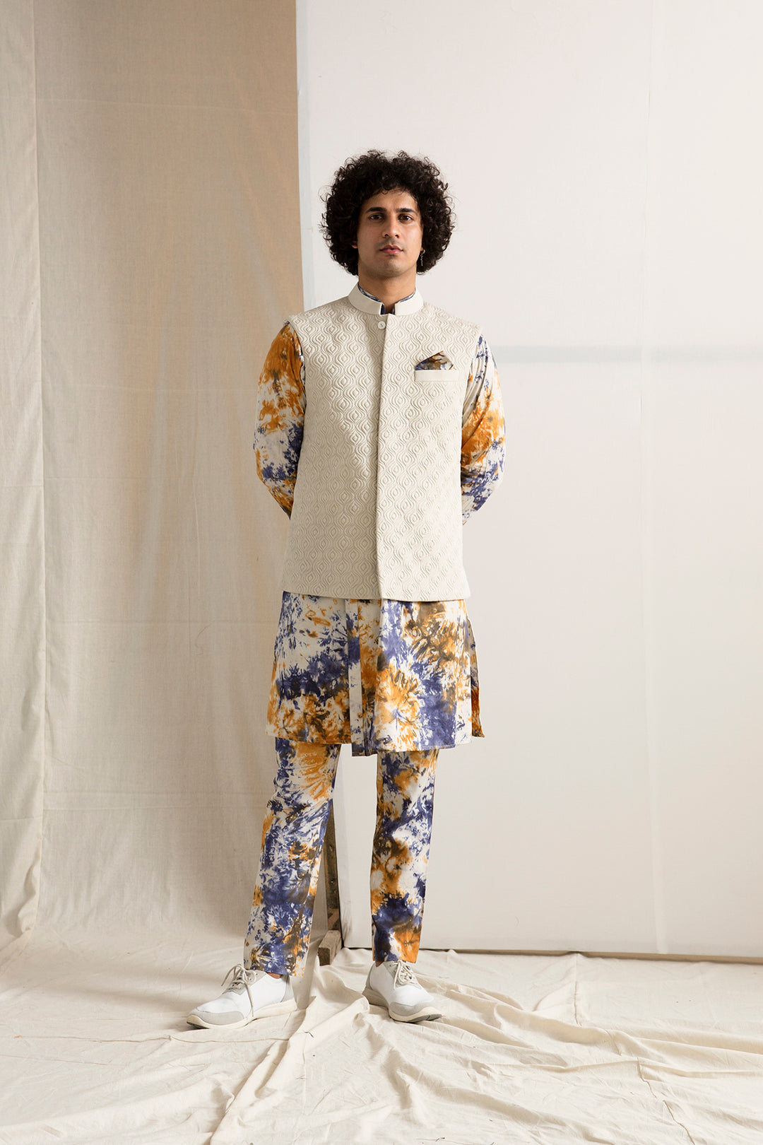 Toivo -  Quilted Jacket with Tie & Dye Overlapped Panel Kurta Set