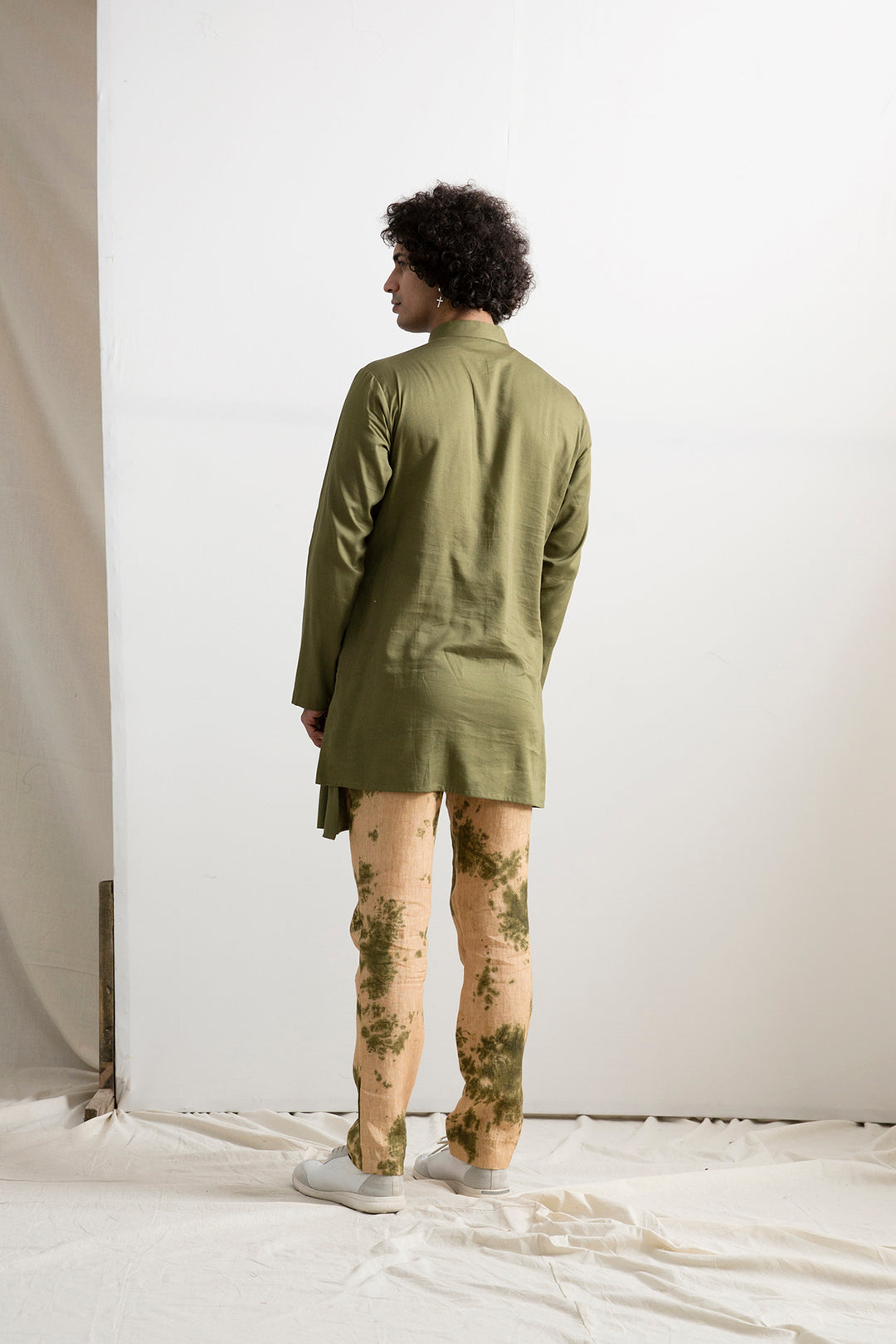 Nova - Tie & Dye Asymmetric Jacket with Green Kurta Set