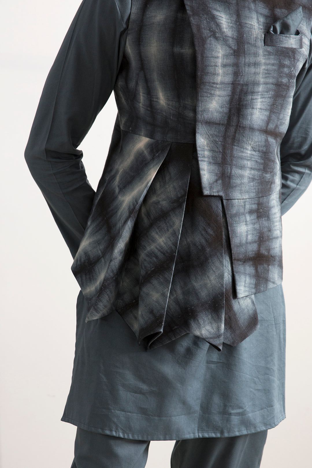 Jeff -Tie & Dye Asymmetric Jacket with Grey Kurta Set