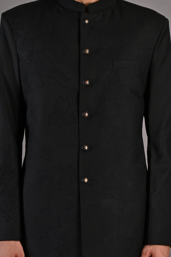 Aragorn - Black Abstract Embroidered Bandhgala Jacket Set