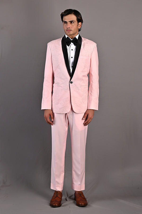 Dempsey - Light Pink Abstract Embroidered Tuxedo Set