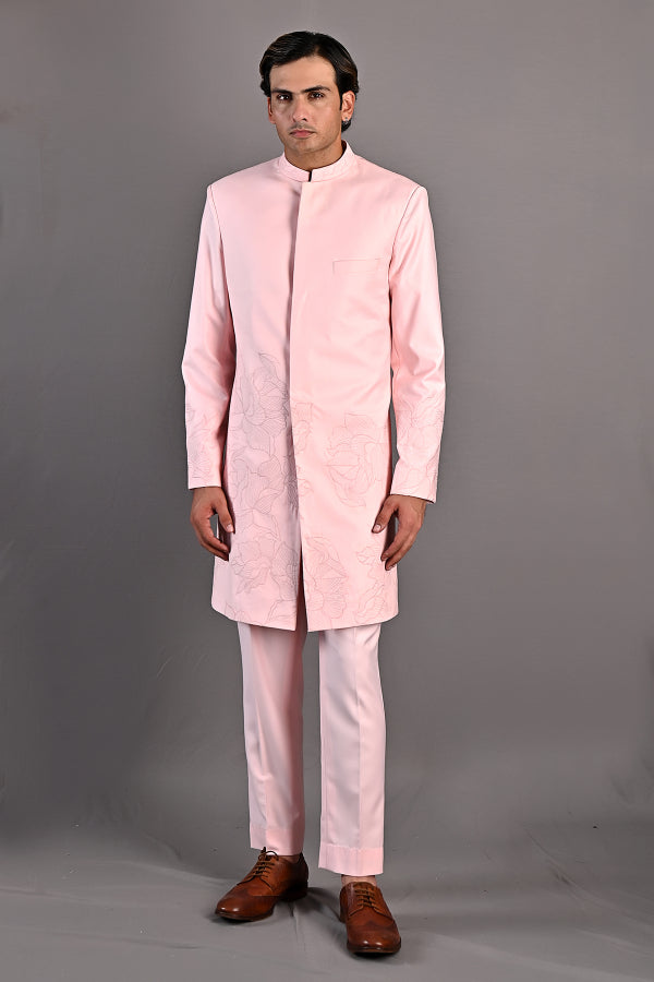 Laurent - Light Pink Abstract Embroidered Achkan Set